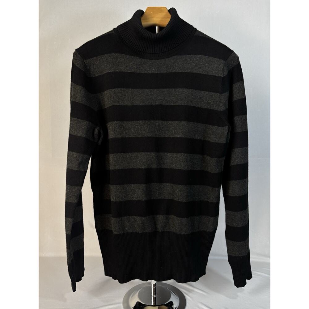 Spense Knits Women’s Medium Black Gray Striped Turtleneck Sweater Soft